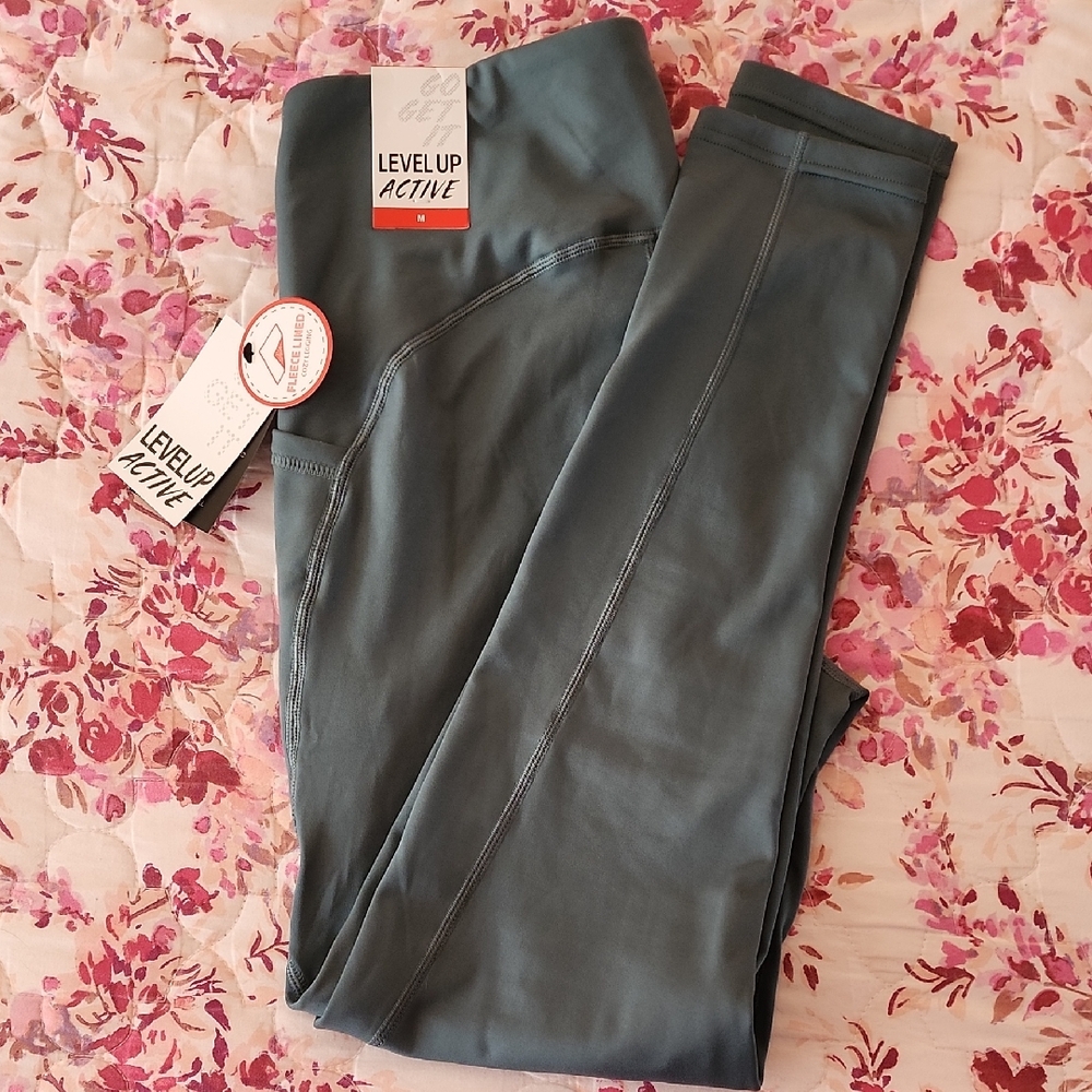 Level Up Active NWT Fleece Lined Cozy Leggings North Atlantic Blue Green Medium